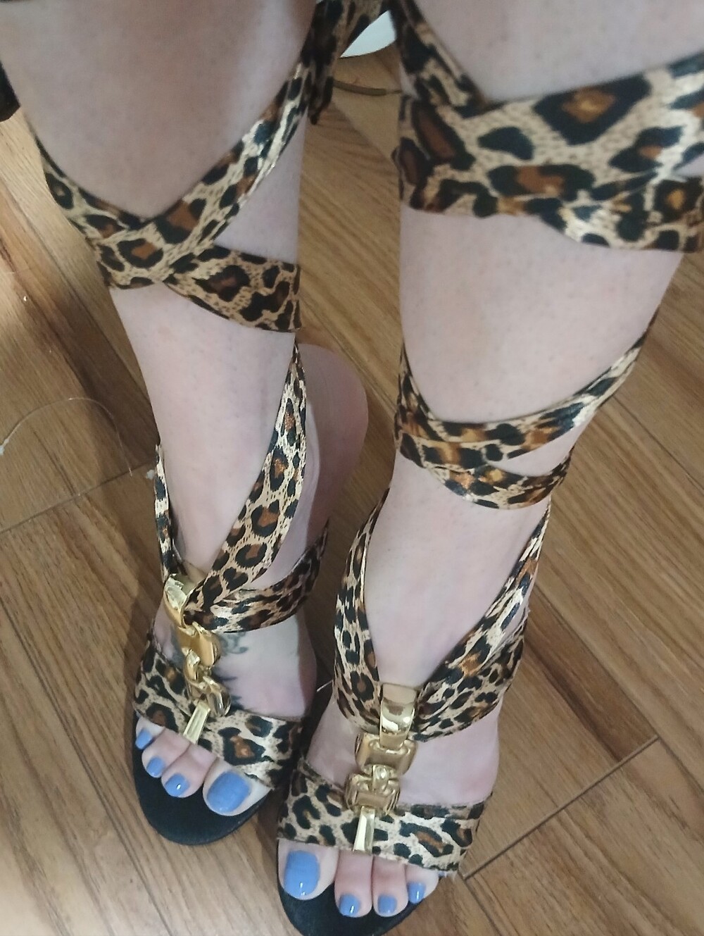 Delicious Leopard-Print Lace-Up Heels with Gold Hardware